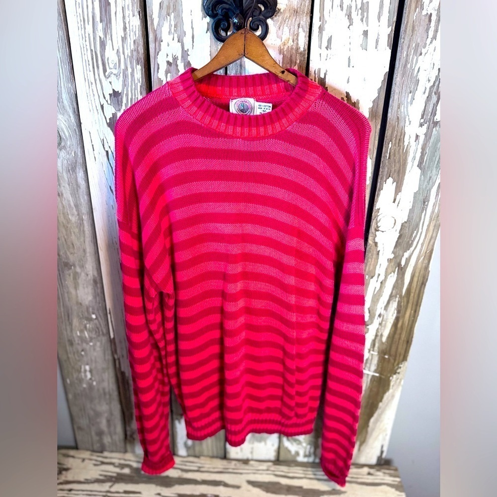 Cape Island Knitters Pink & Coral Stripped Sweater Size medium Vintage